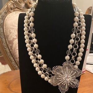 Traci Lynn Silver and White Pearl Necklace